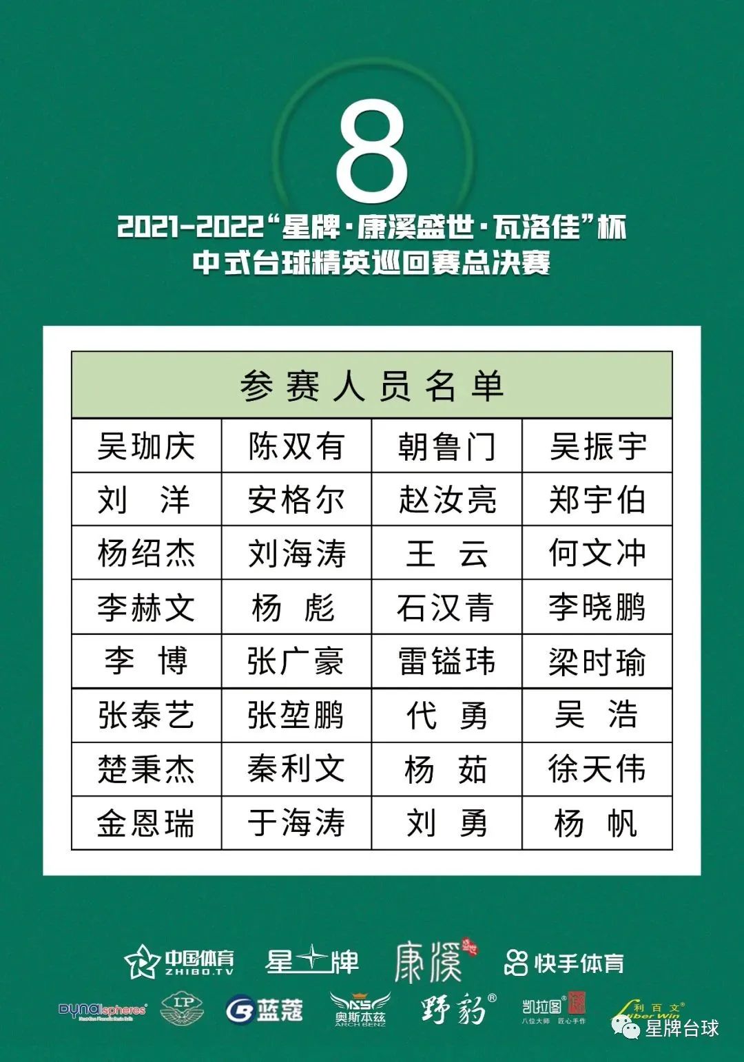 2021-2022“星牌·康溪盛世·瓦洛佳”杯中式台球精英巡回赛总决赛竞赛规程